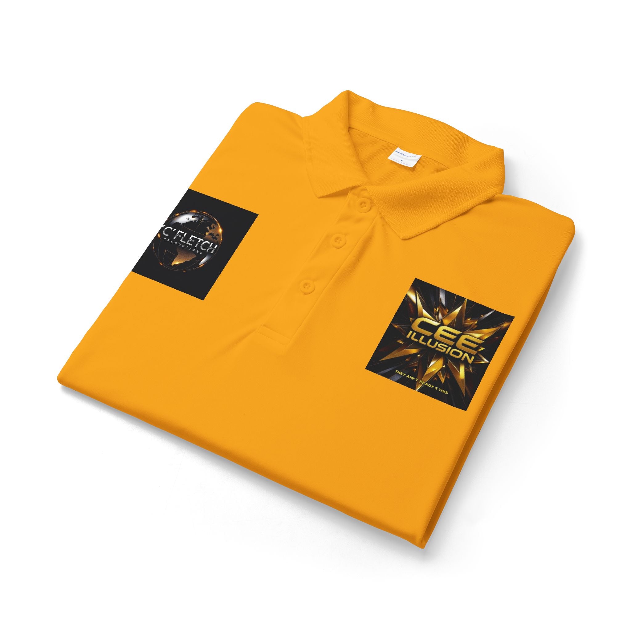 Logo Chest Polo Shirt — Gold Emblem Athletic Golf Polo