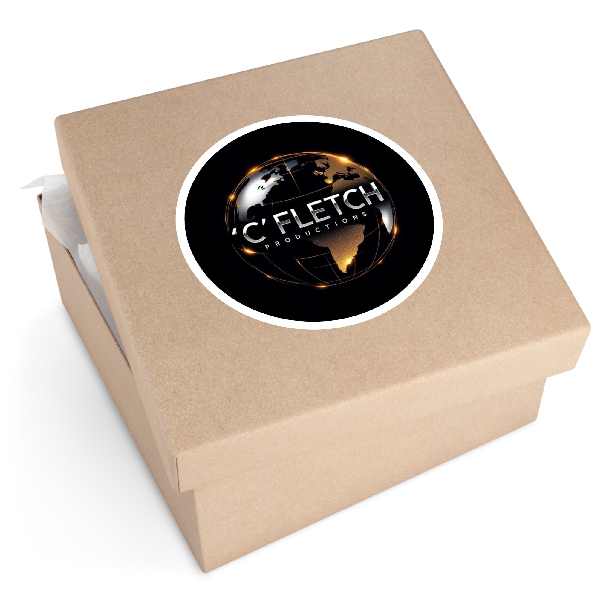 C'Fletch Productions Globe Logo Round Vinyl Sticker — Indoor/Outdoor