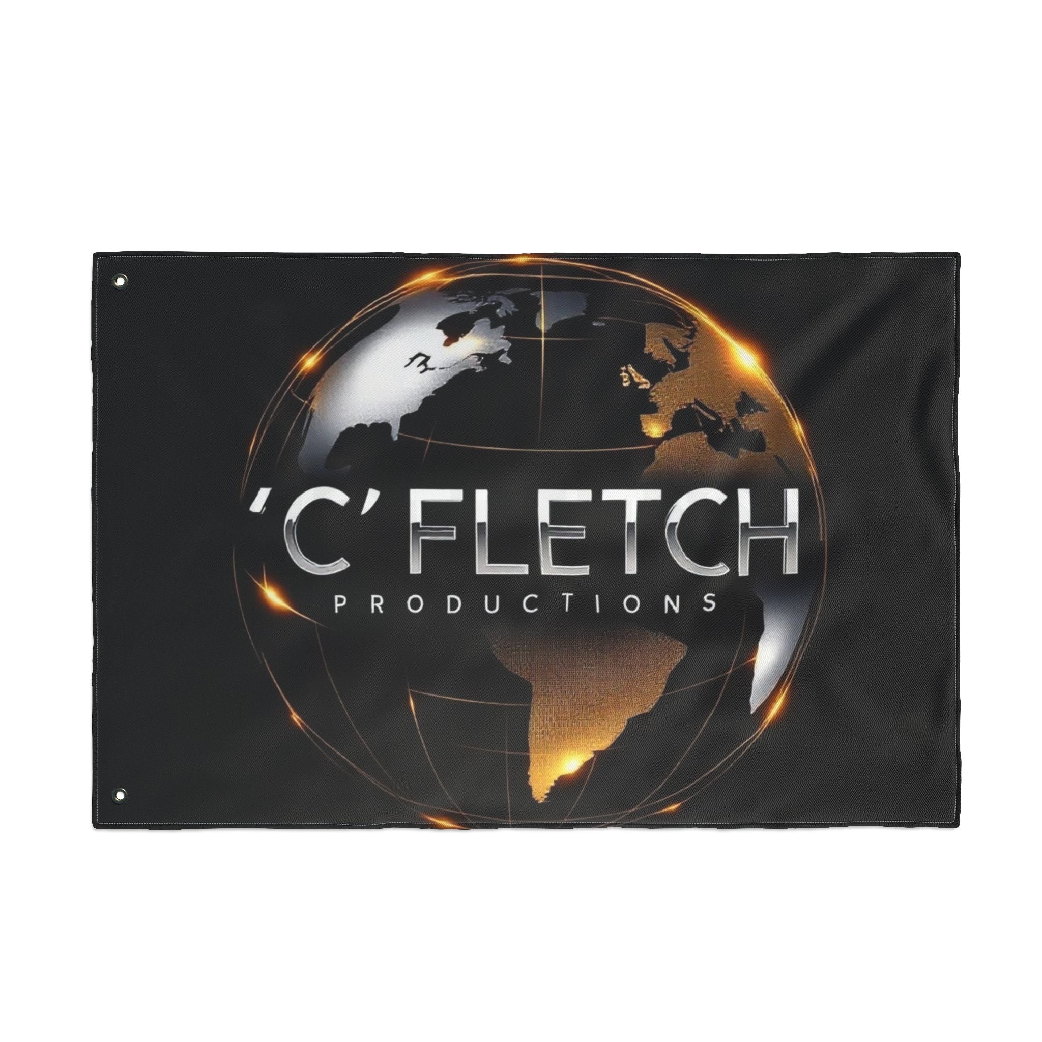 Double-Sided Flag — ‘C’ Fletch Productions Logo Globe Flag (Outdoor/Indoor)