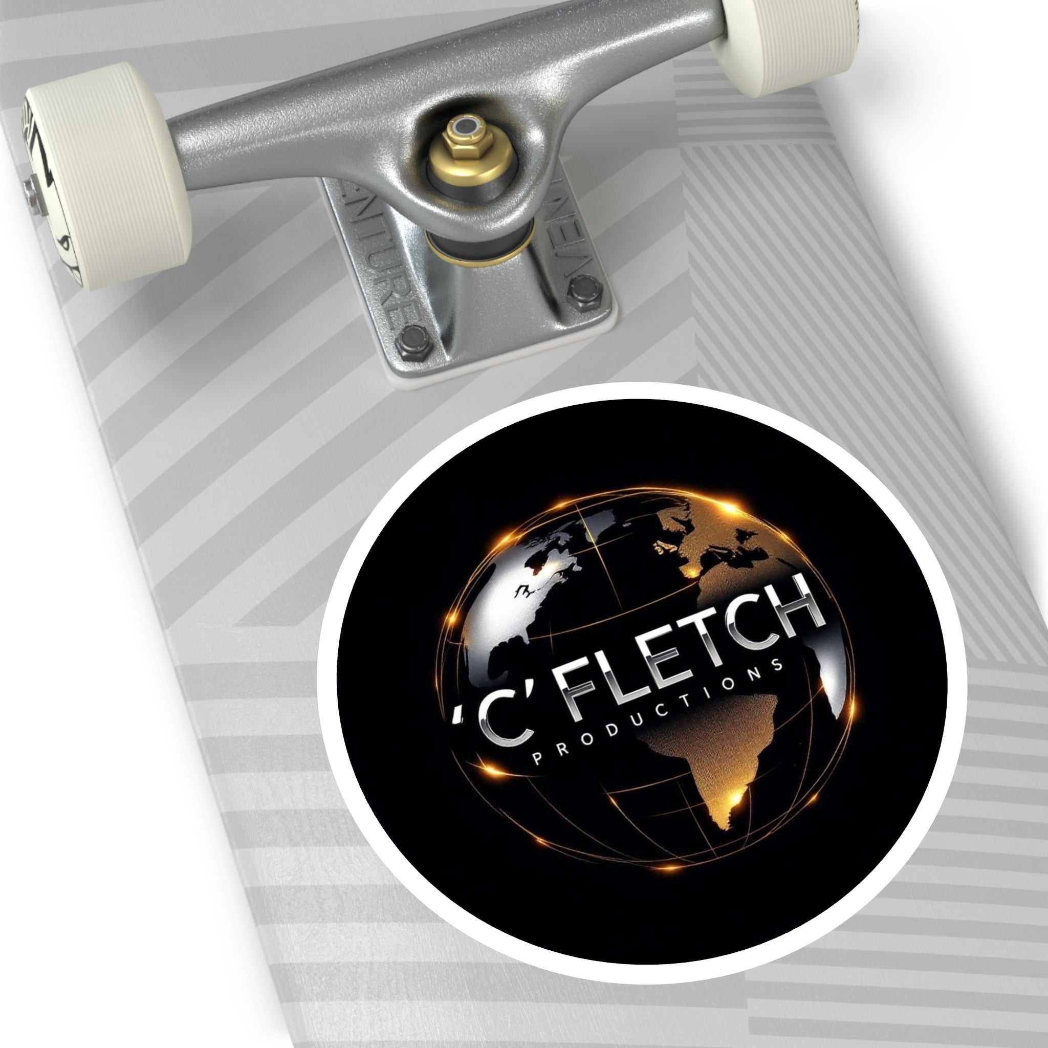 C'Fletch Productions Globe Logo Round Vinyl Sticker — Indoor/Outdoor