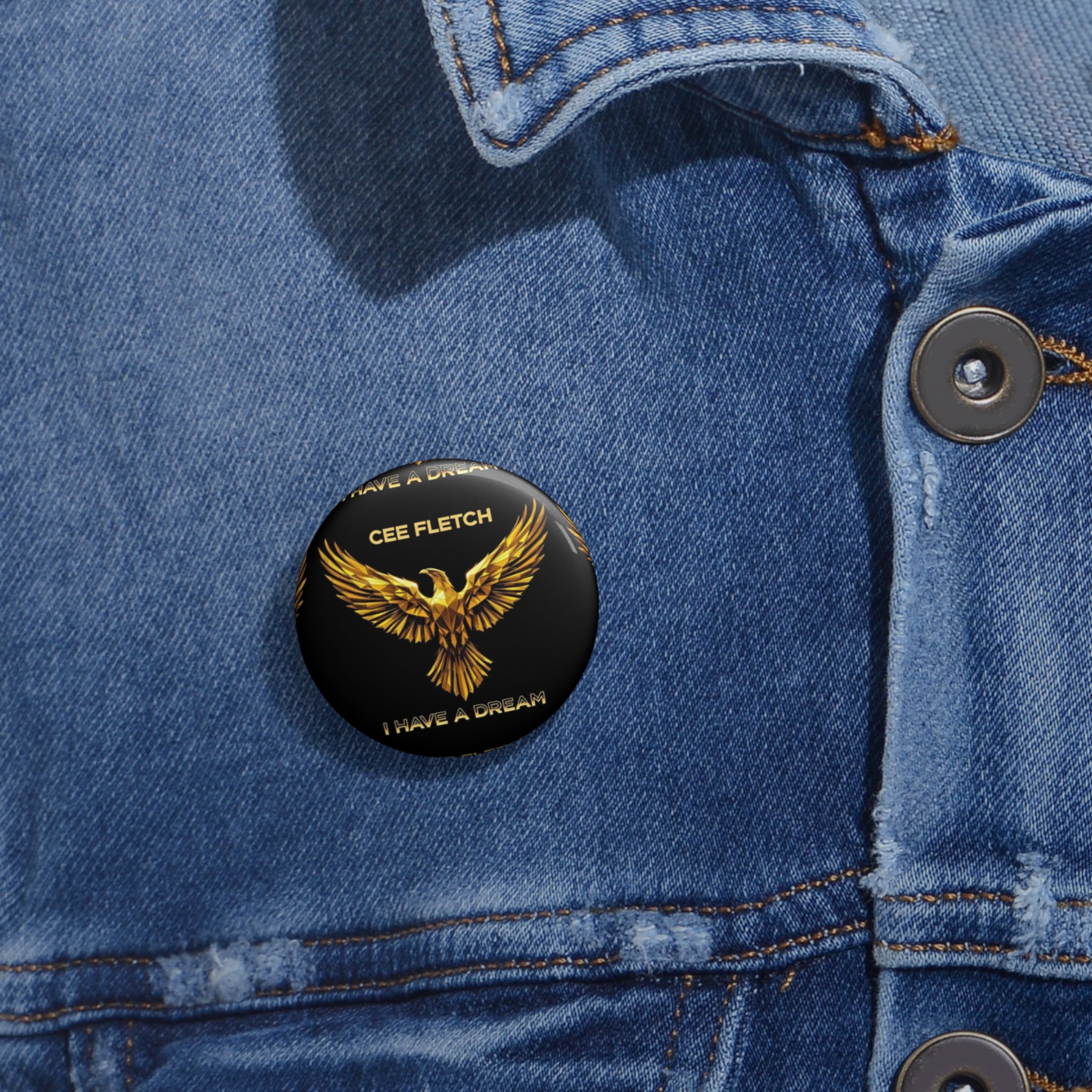 Pin Button — Gold Phoenix Design "I Have a Dream" (Custom Name Option)