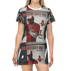 Come Here Sexy Red T-Shirt Dress — All-Over Print Music Album Cover Dress