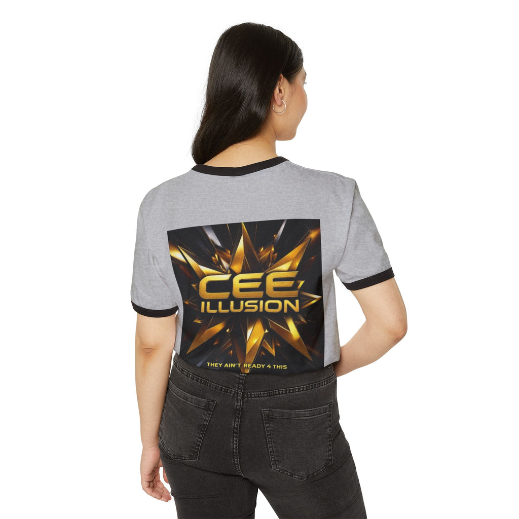 Illusion Logo Ringer T-Shirt — Bold Gold Graphic Tee