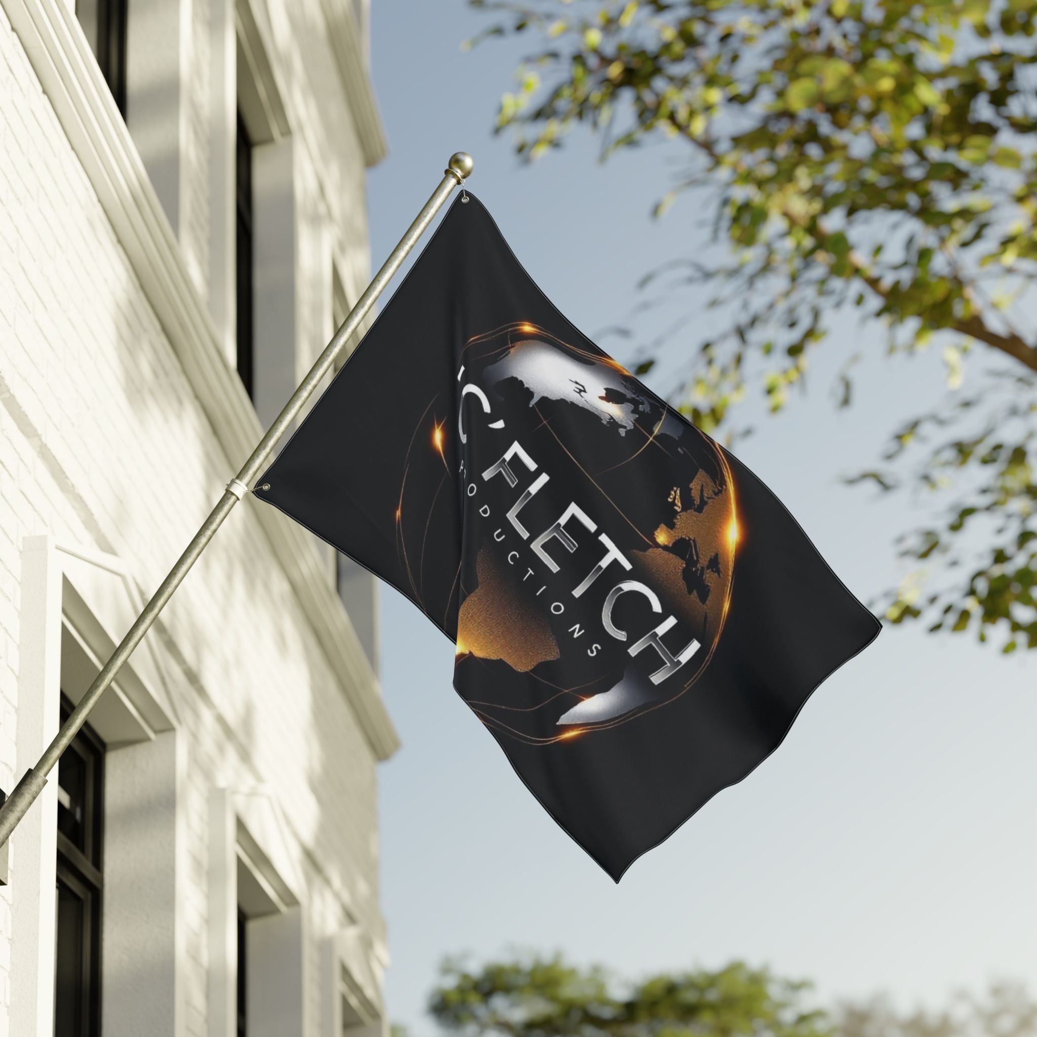 Double-Sided Flag — ‘C’ Fletch Productions Logo Globe Flag (Outdoor/Indoor)