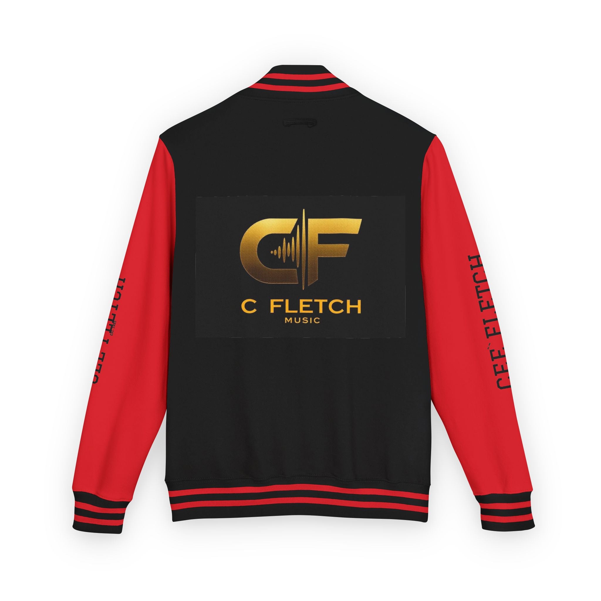 C Fletch Music Letterman Jacket — Red/White Varsity Jacket with Logo
