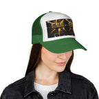 CEE ILLUSION Logo Trucker Cap — Bold Gold Graphic Mesh Hat