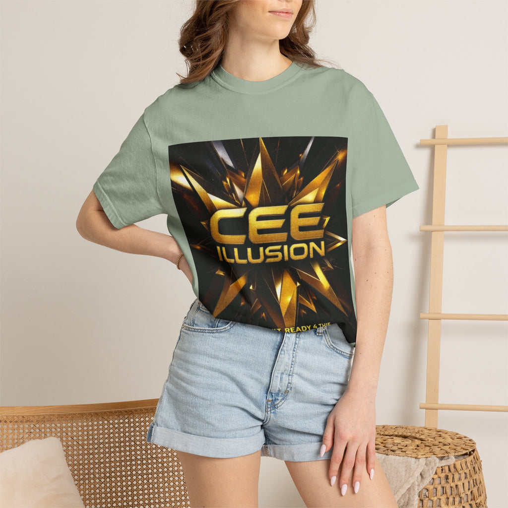 Cee Illusion Graphic T-Shirt — Bold Gold Starburst Design