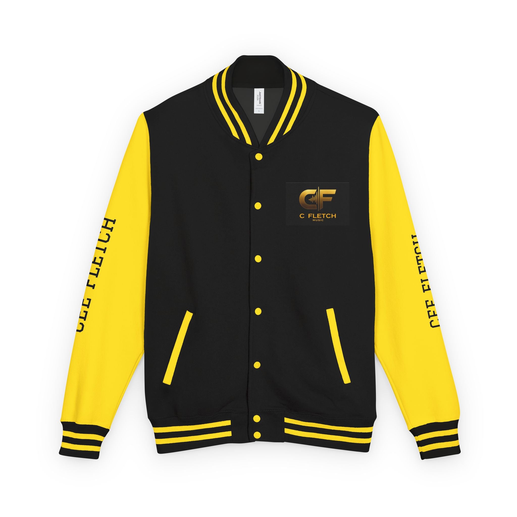 C Fletch Music Letterman Jacket — Red/White Varsity Jacket with Logo