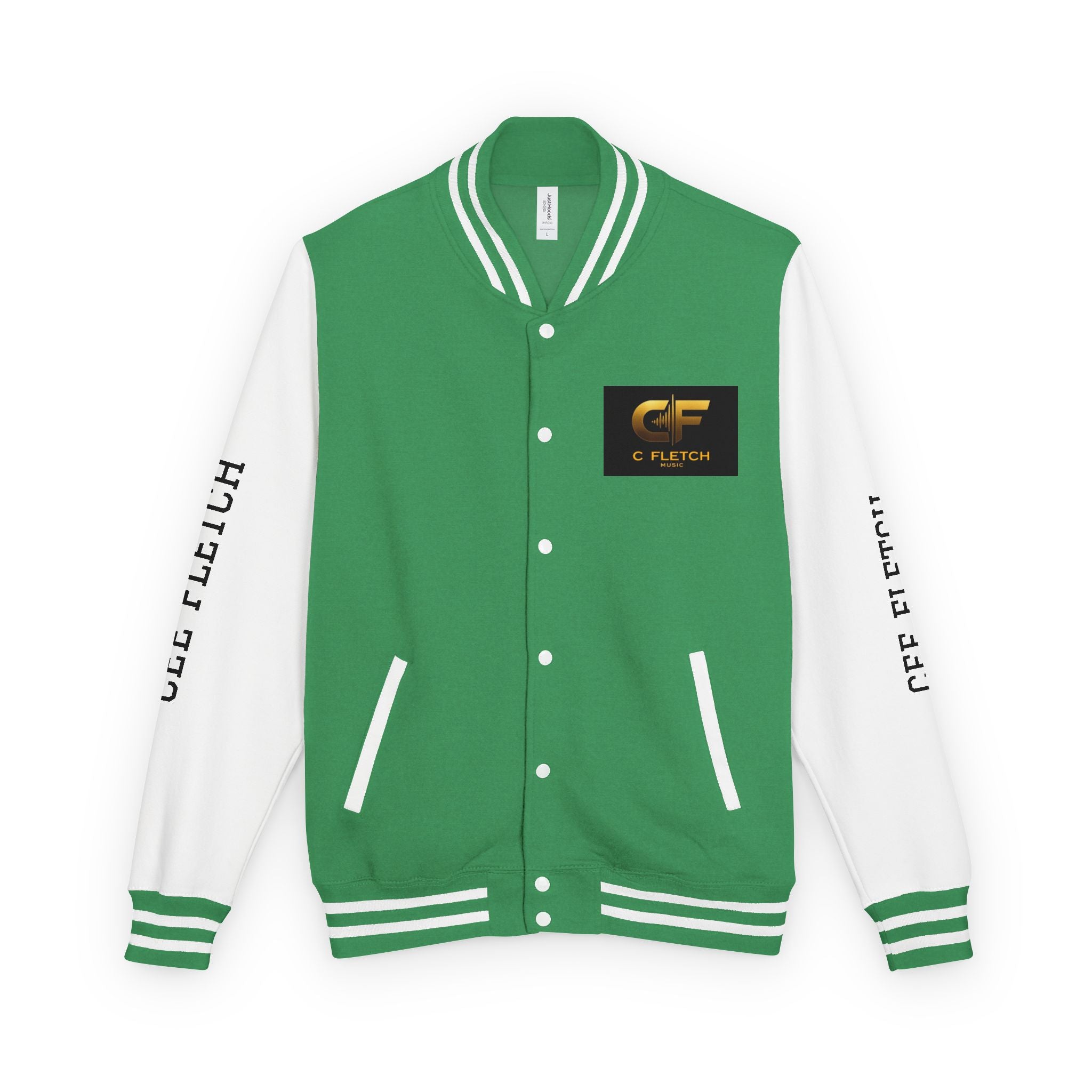 C Fletch Music Letterman Jacket — Red/White Varsity Jacket with Logo