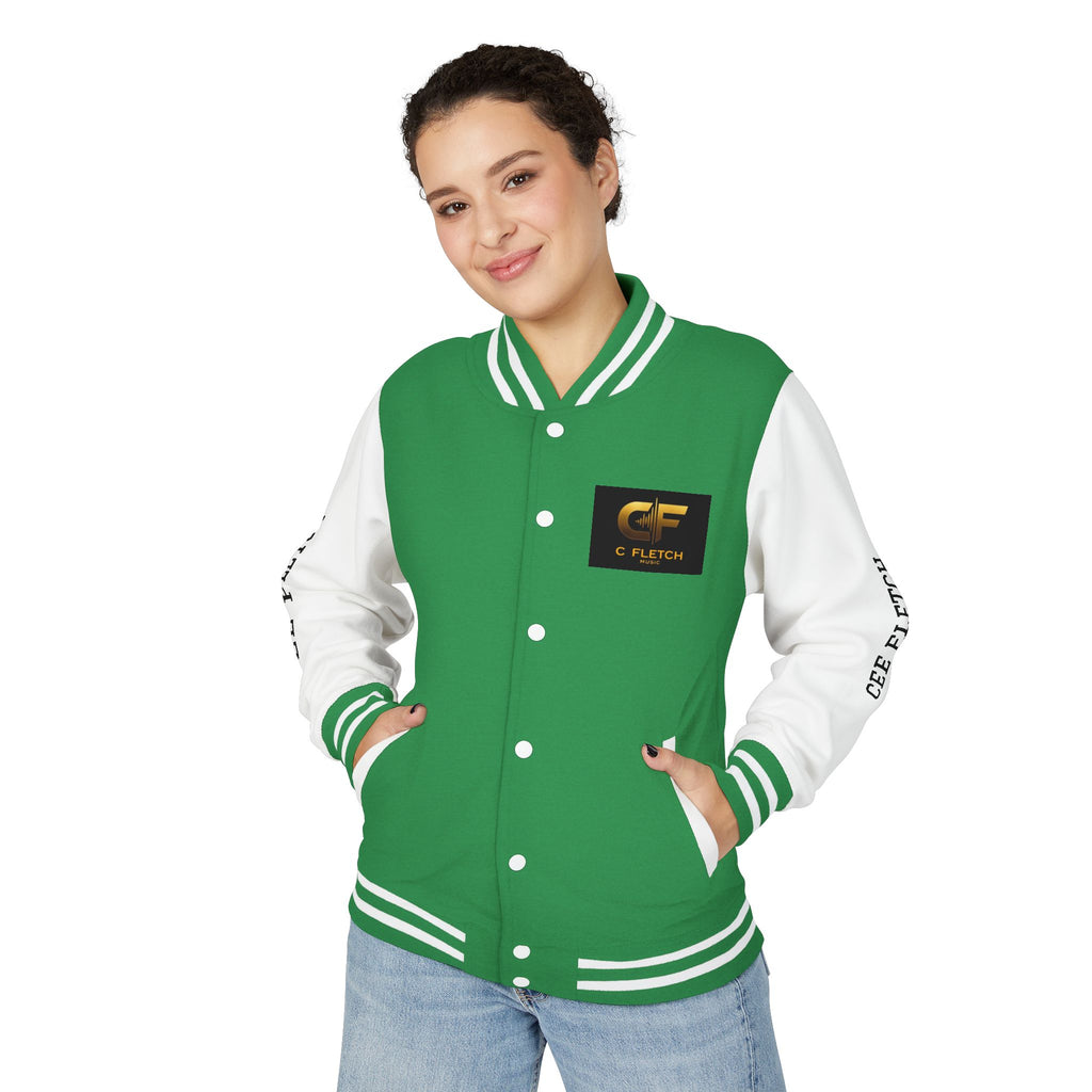 C Fletch Music Letterman Jacket — Red/White Varsity Jacket with Logo