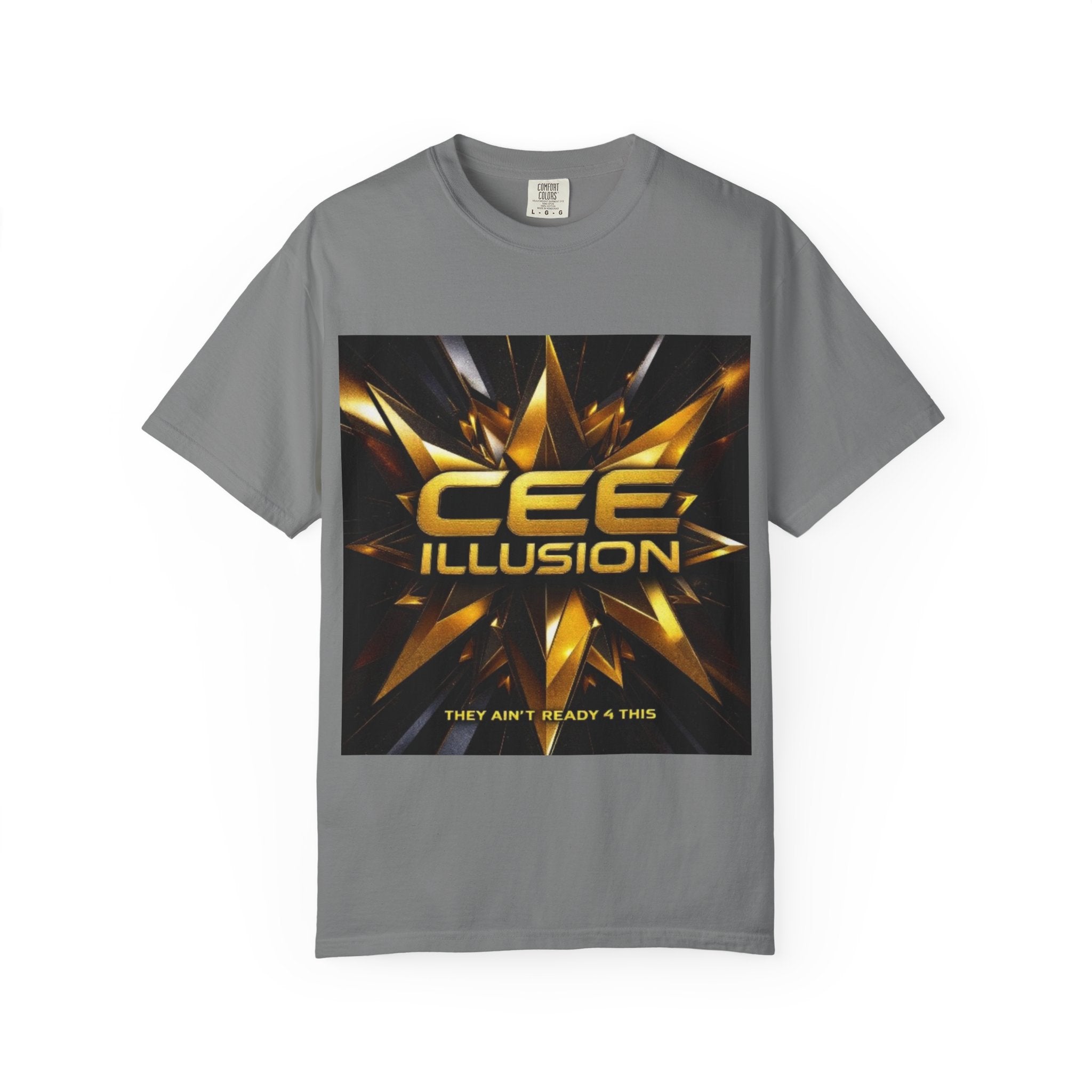 Illusion Graphic T-Shirt — "CEE ILLUSION" Bold Gold Star Design