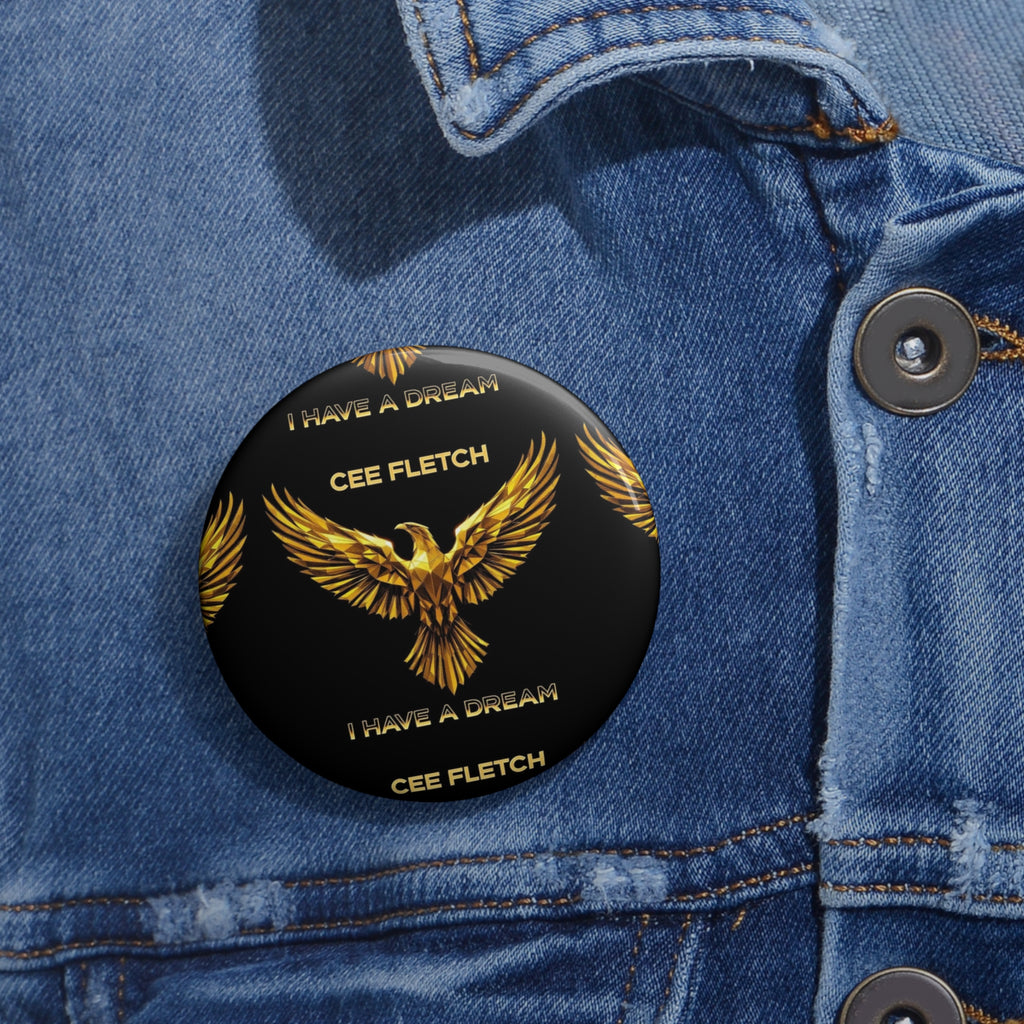 Pin Button — Gold Phoenix Design "I Have a Dream" (Custom Name Option)