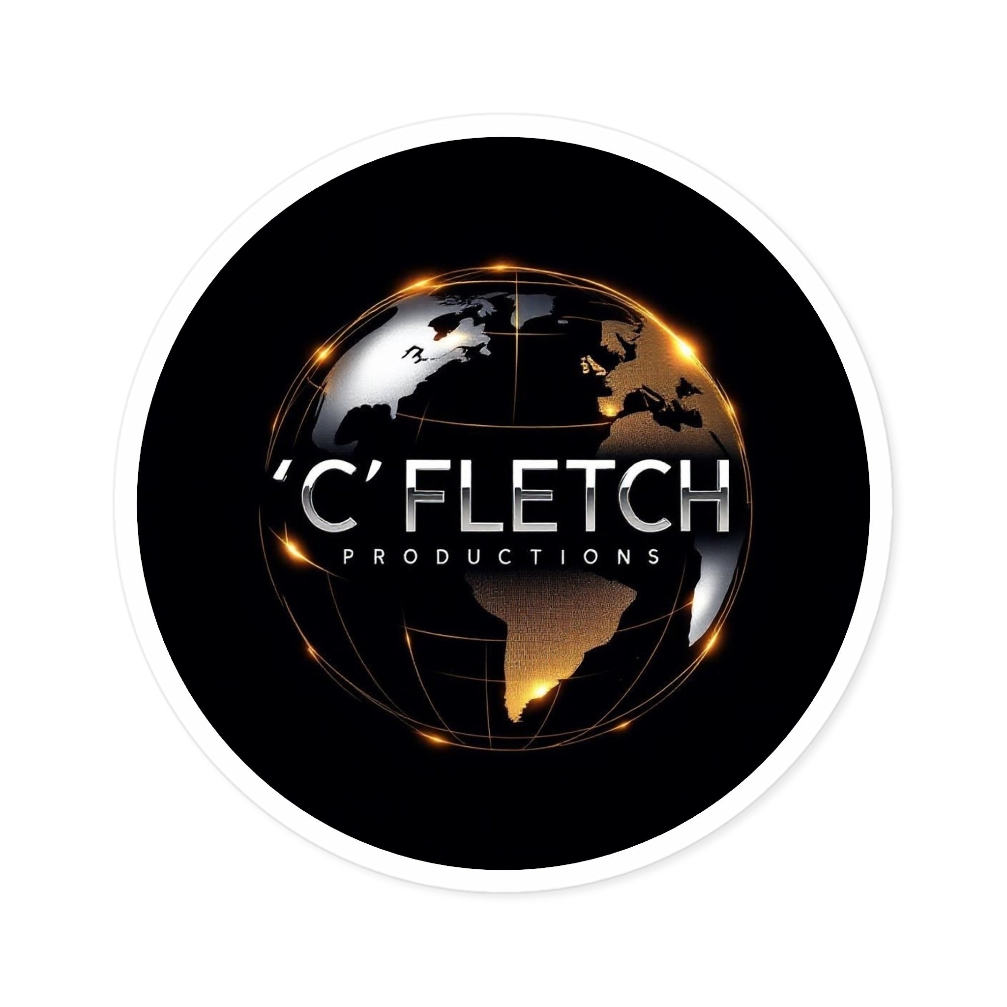 C'Fletch Productions Globe Logo Round Vinyl Sticker — Indoor/Outdoor