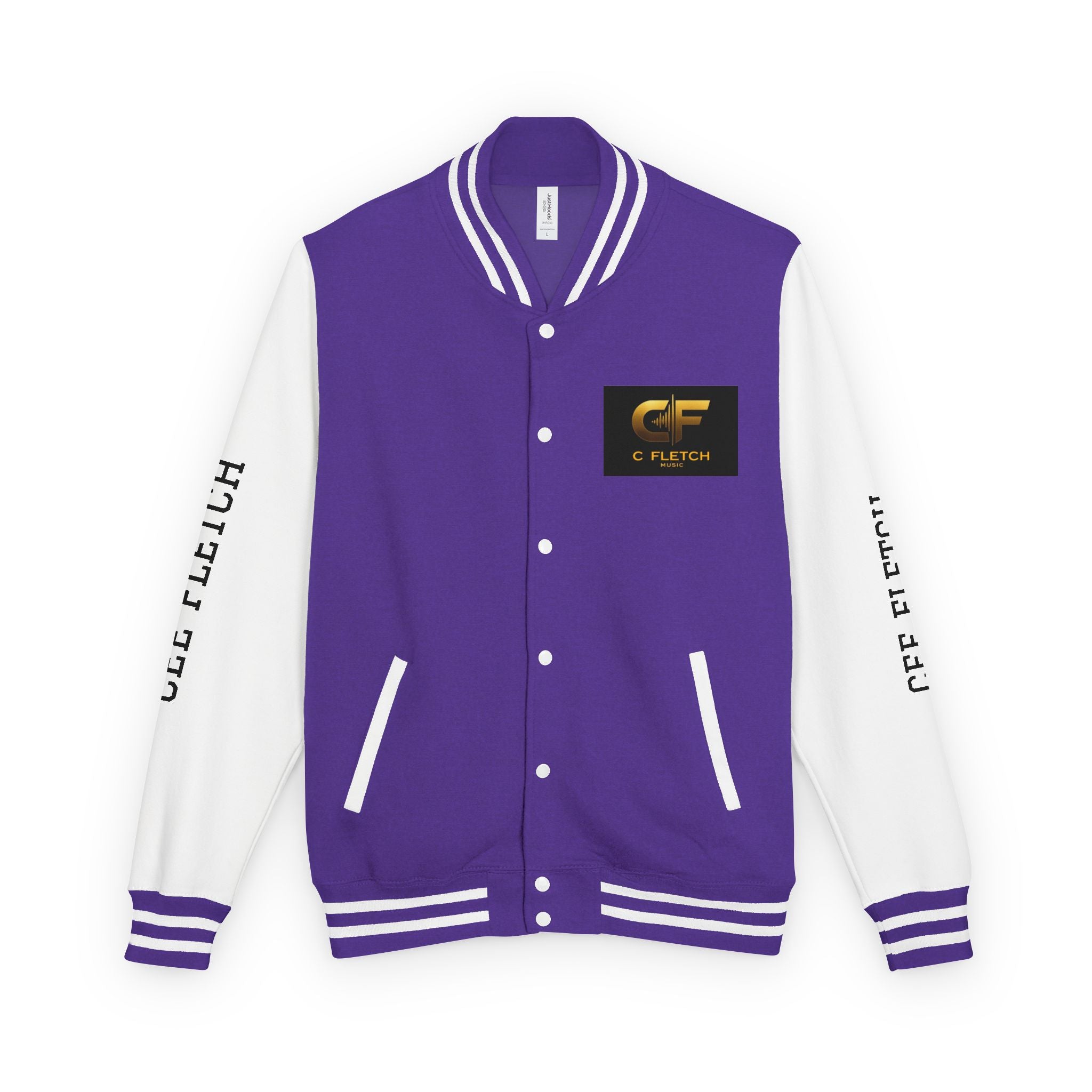 C Fletch Music Letterman Jacket — Red/White Varsity Jacket with Logo