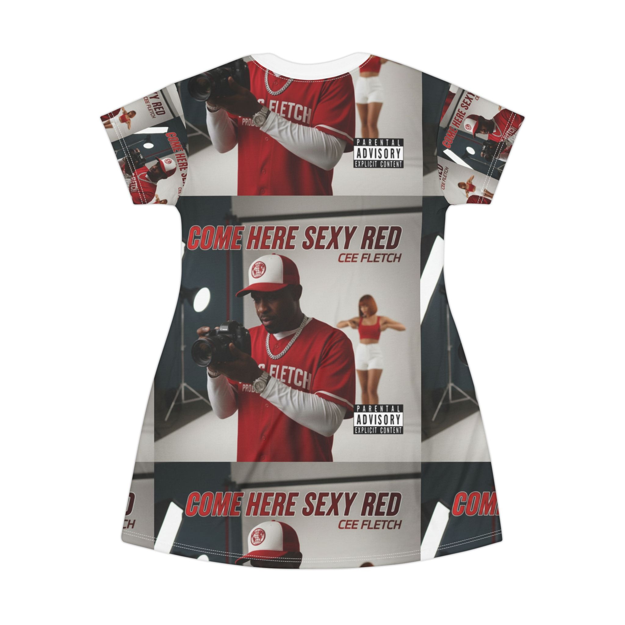 Come Here Sexy Red T-Shirt Dress — All-Over Print Music Album Cover Dress