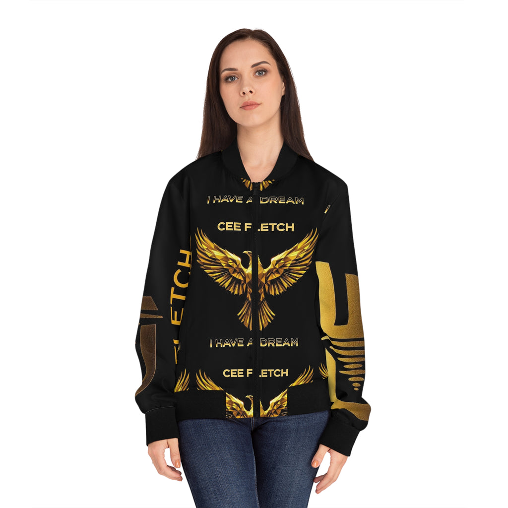 I Have a Dream Gold Eagle Bomber Jacket — Women's Black AOP