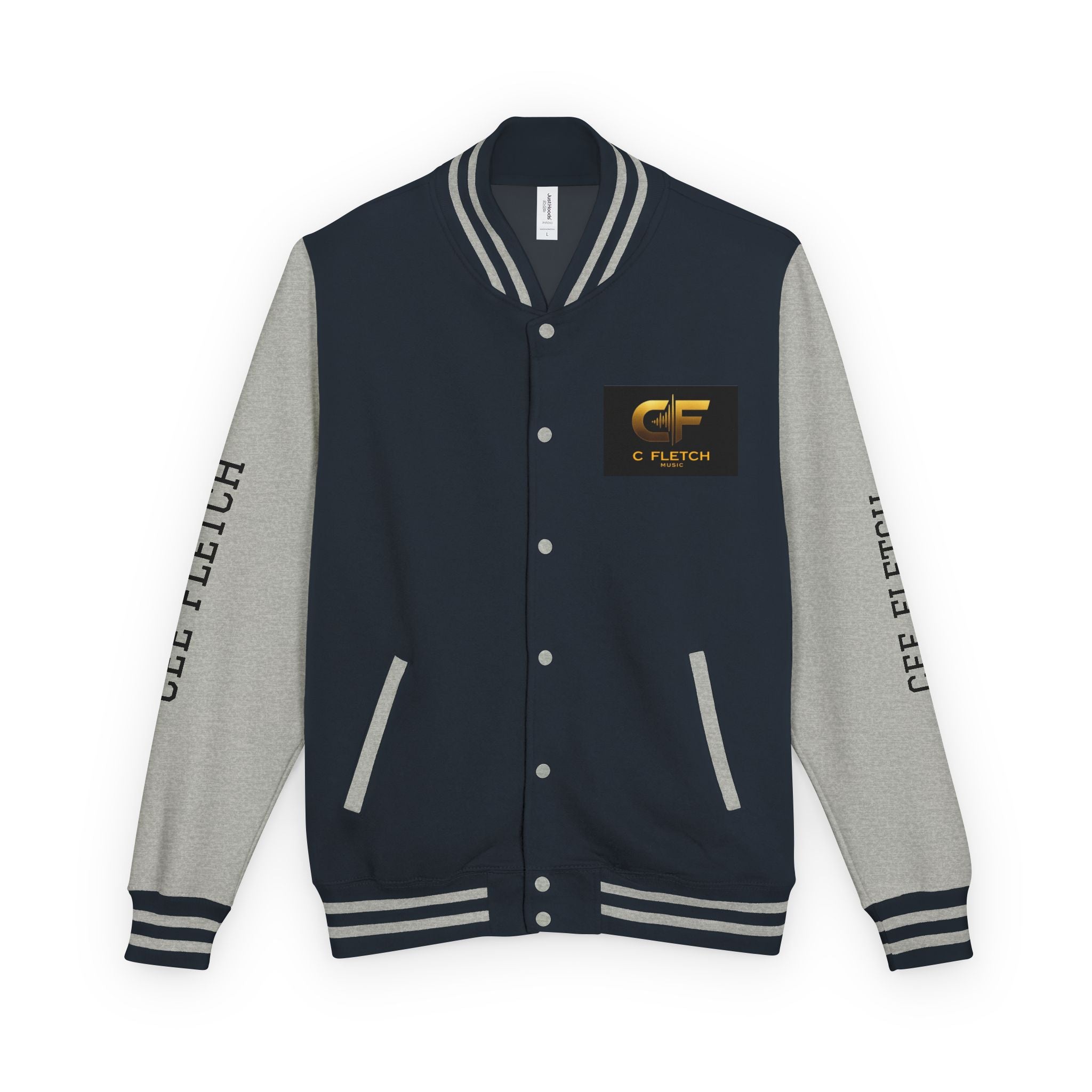 C Fletch Music Letterman Jacket — Red/White Varsity Jacket with Logo