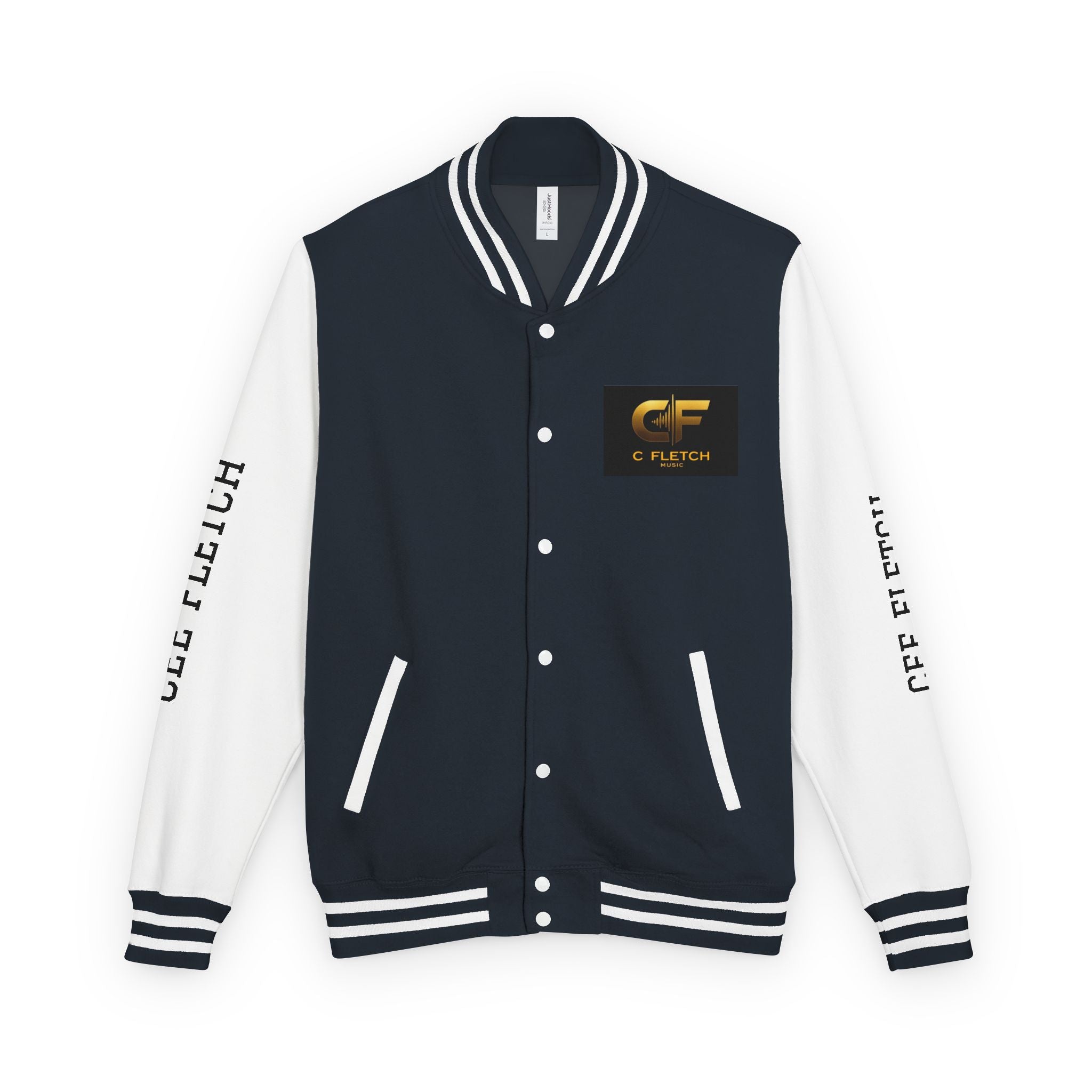 C Fletch Music Letterman Jacket — Red/White Varsity Jacket with Logo