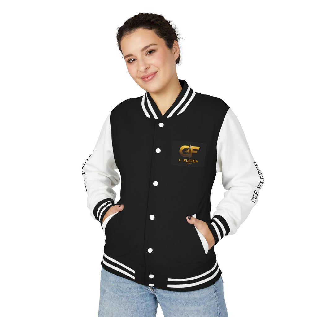 C Fletch Music Letterman Jacket — Red/White Varsity Jacket with Logo