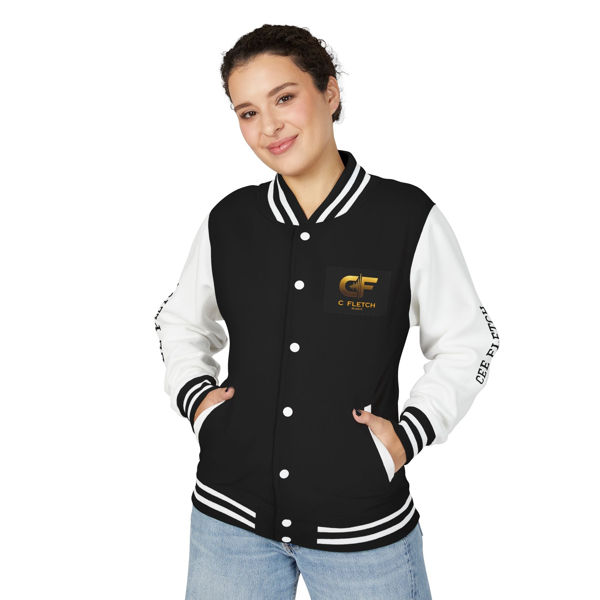 C Fletch Music Letterman Jacket — Red/White Varsity Jacket with Logo