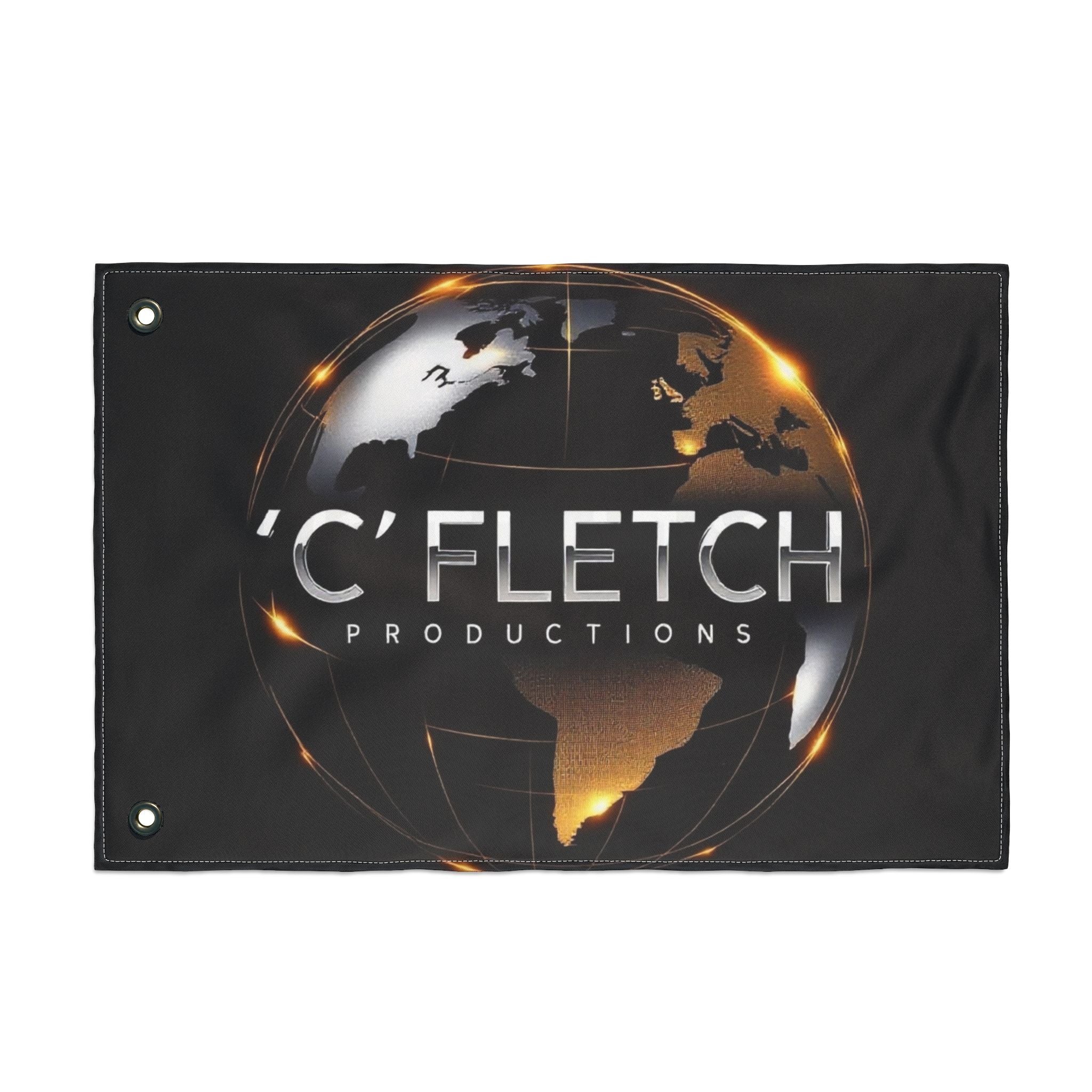 Double-Sided Flag — ‘C’ Fletch Productions Logo Globe Flag (Outdoor/Indoor)
