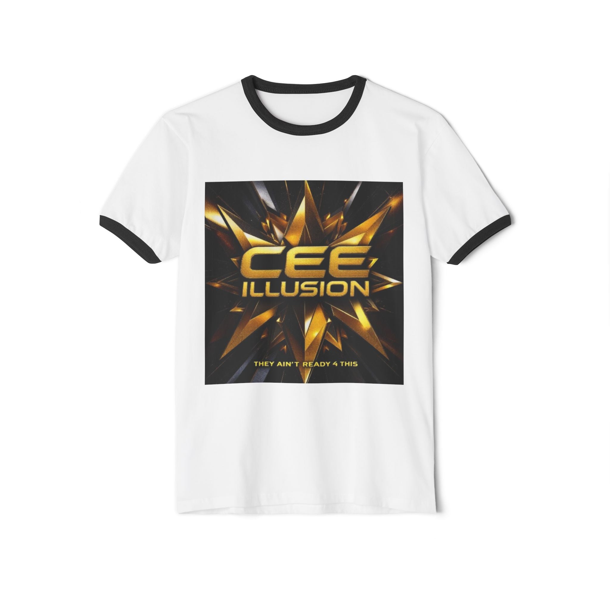 Illusion Logo Ringer T-Shirt — Bold Gold Graphic Tee