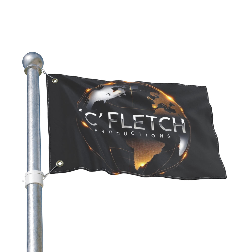 Double-Sided Flag — ‘C’ Fletch Productions Logo Globe Flag (Outdoor/Indoor)