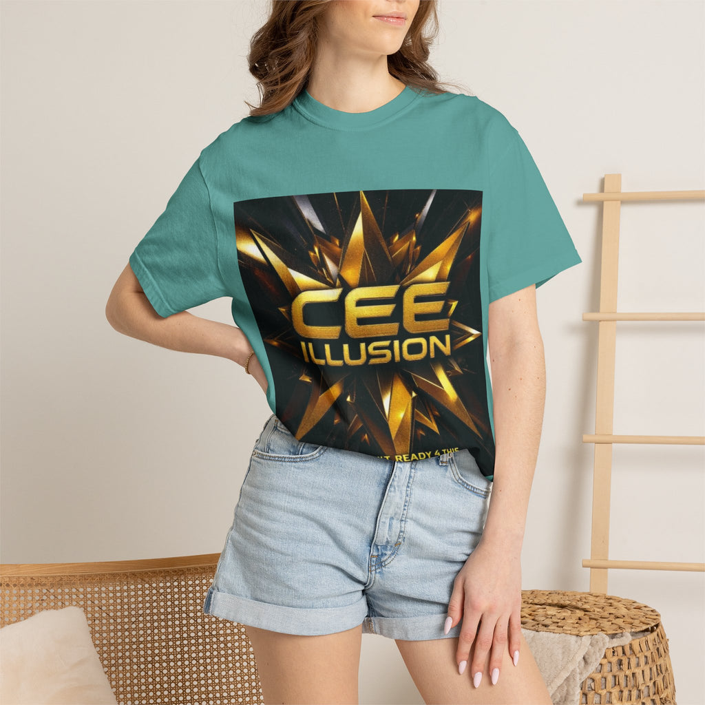 Cee Illusion Graphic T-Shirt — Bold Gold Starburst Design