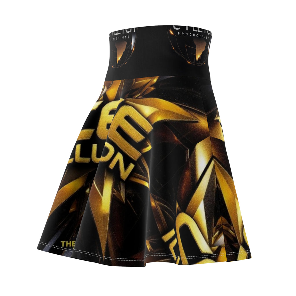 Gold Starburst Skater Skirt — Bold Geometric All-Over Print