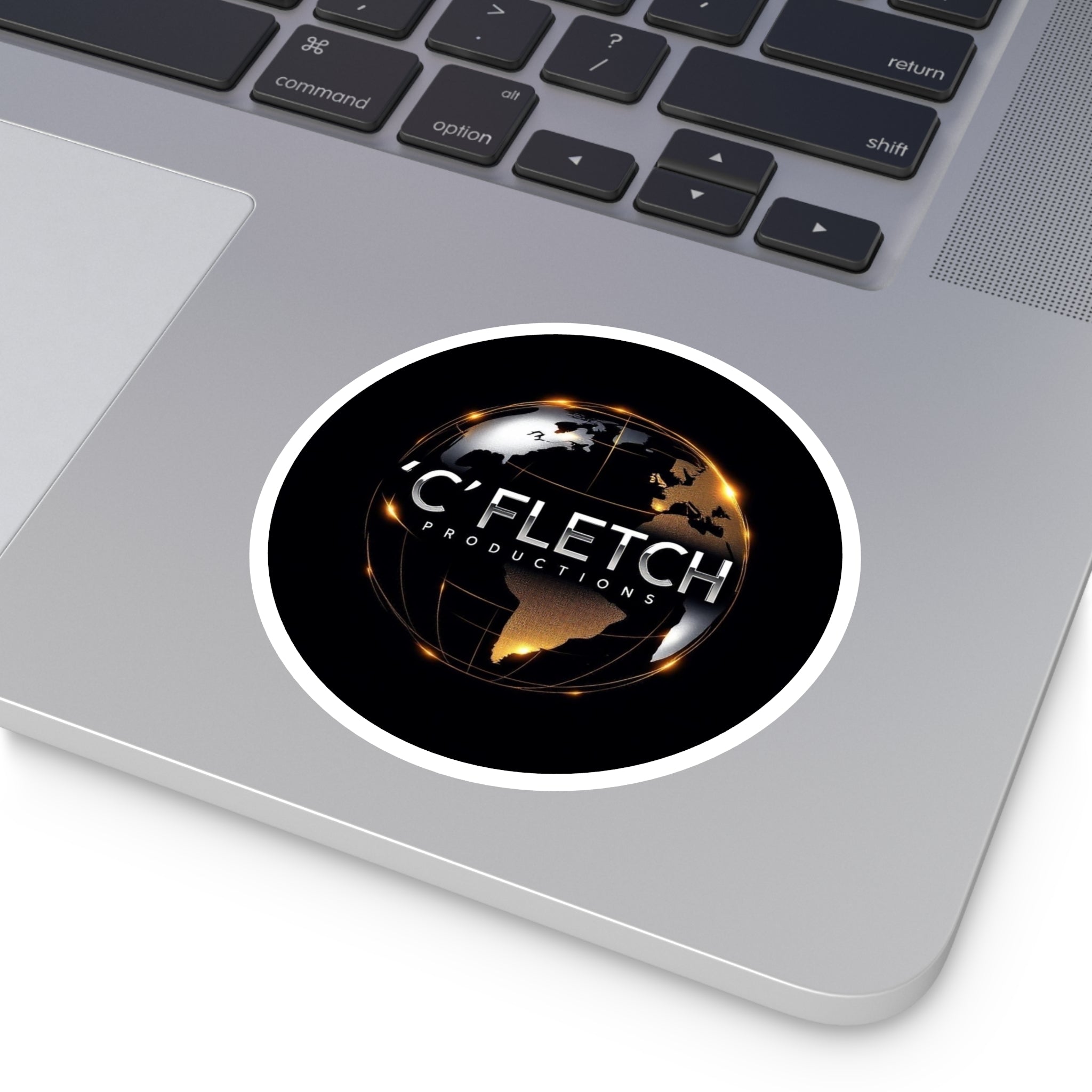 C'Fletch Productions Globe Logo Round Vinyl Sticker — Indoor/Outdoor