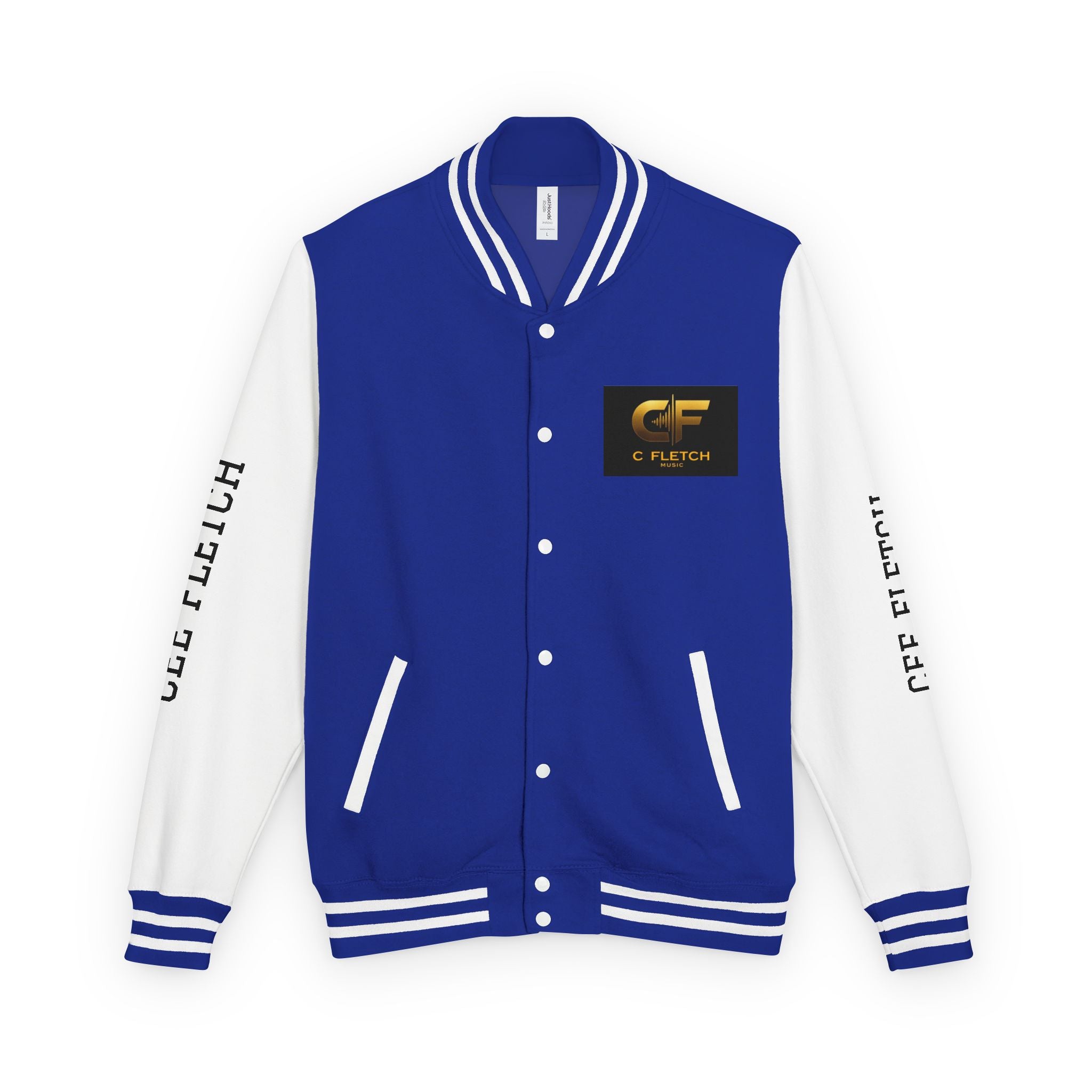 C Fletch Music Letterman Jacket — Red/White Varsity Jacket with Logo