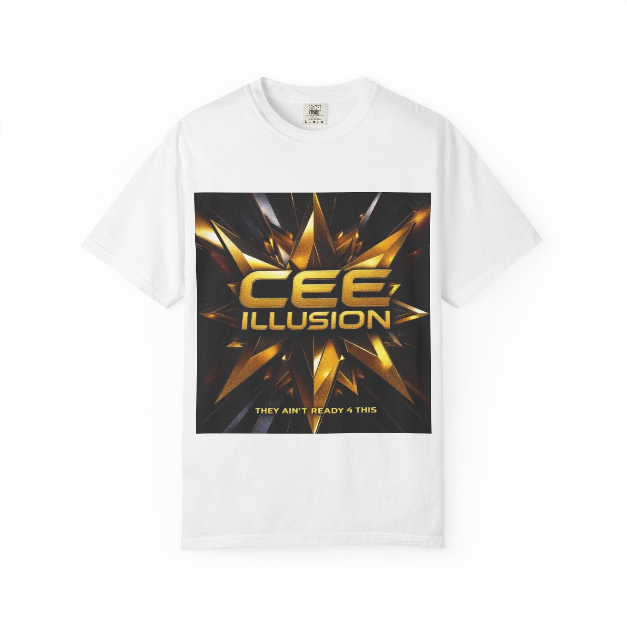 Illusion Graphic T-Shirt — "CEE ILLUSION" Bold Gold Star Design