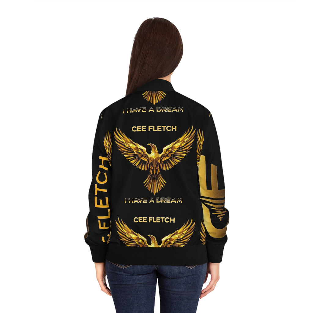 I Have a Dream Gold Eagle Bomber Jacket — Women's Black AOP