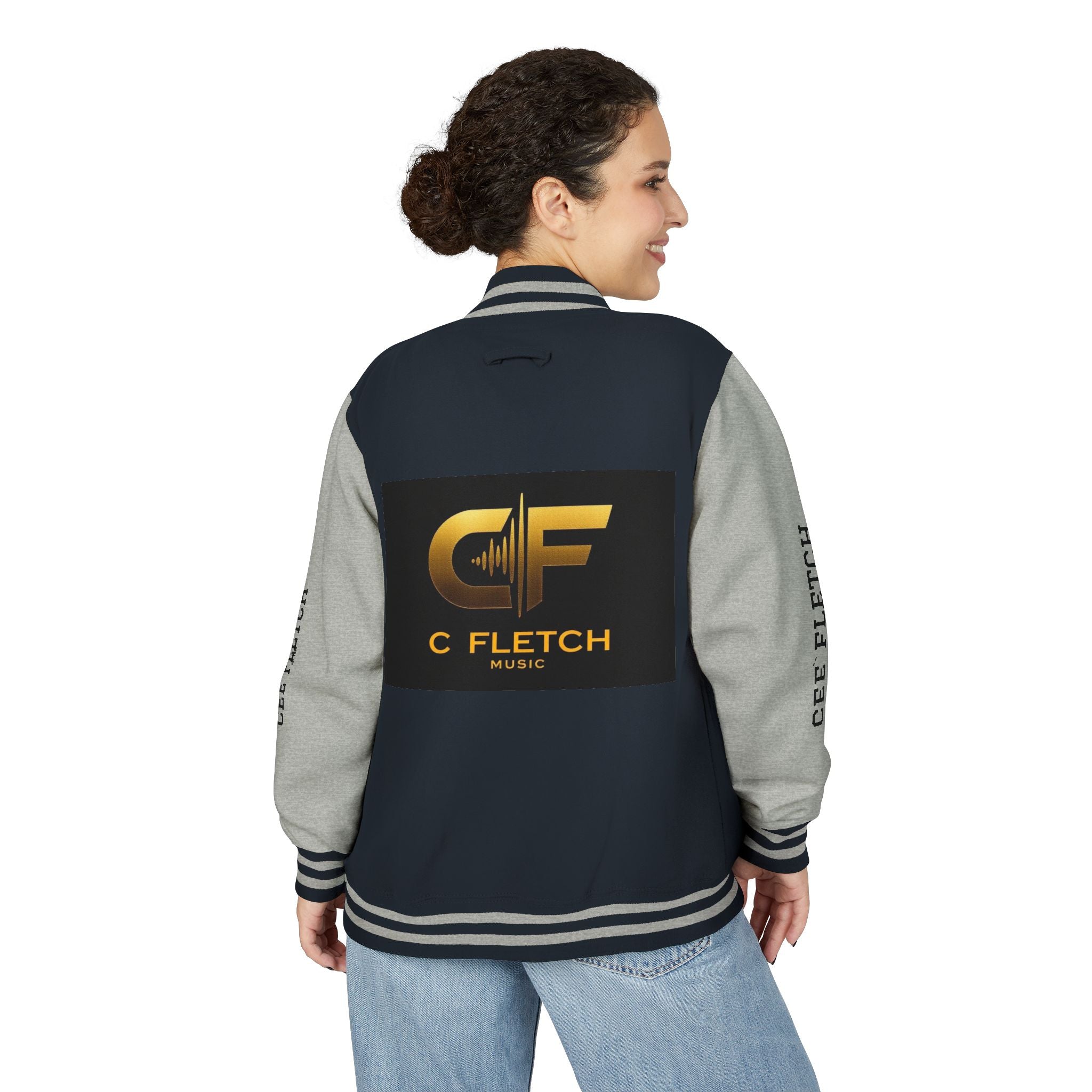 C Fletch Music Letterman Jacket — Red/White Varsity Jacket with Logo