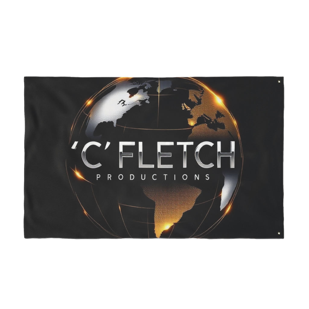 Double-Sided Flag — ‘C’ Fletch Productions Logo Globe Flag (Outdoor/Indoor)