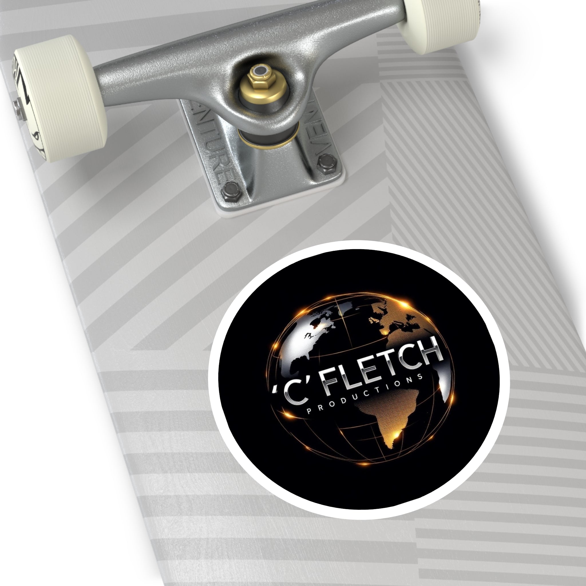C'Fletch Productions Globe Logo Round Vinyl Sticker — Indoor/Outdoor