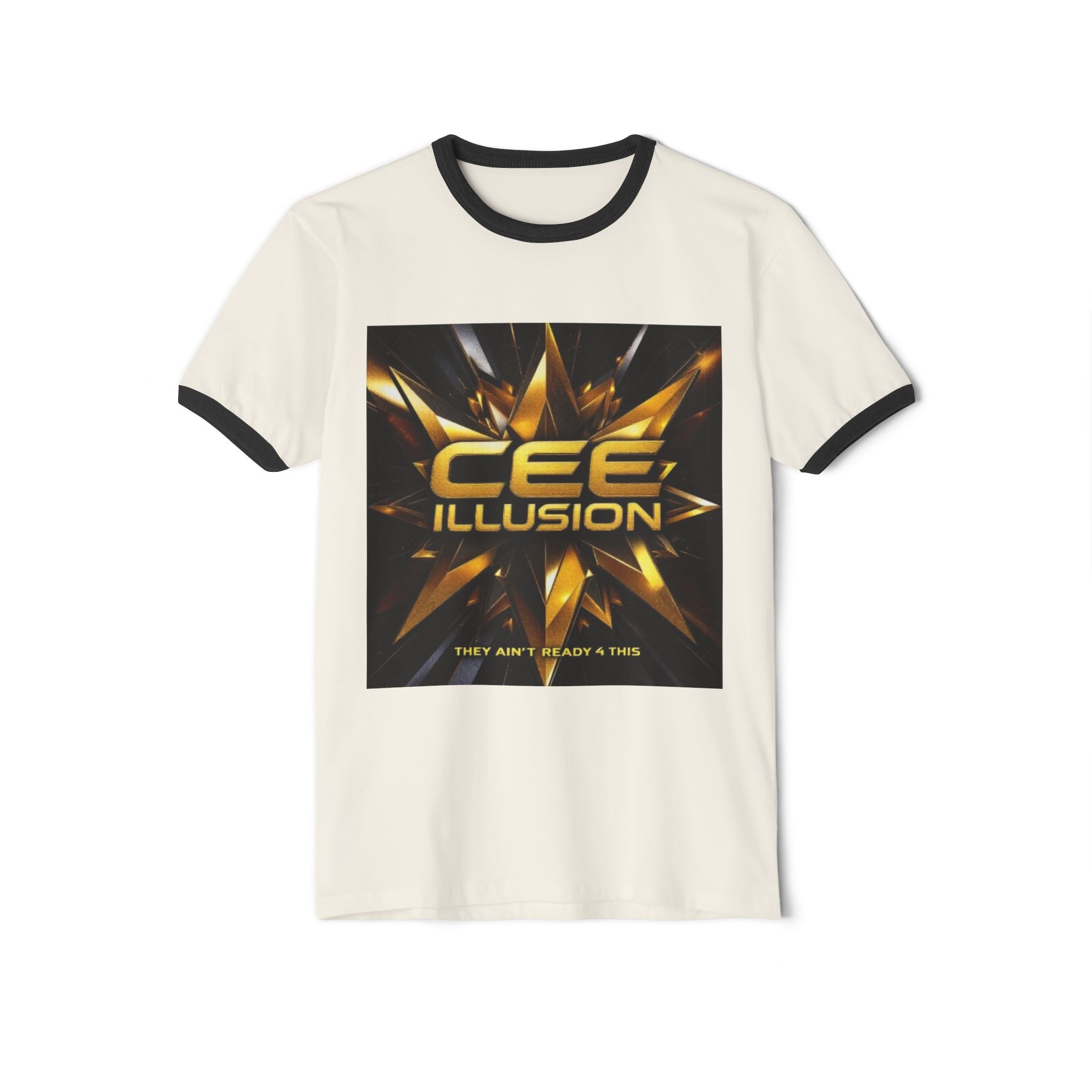 Illusion Logo Ringer T-Shirt — Bold Gold Graphic Tee