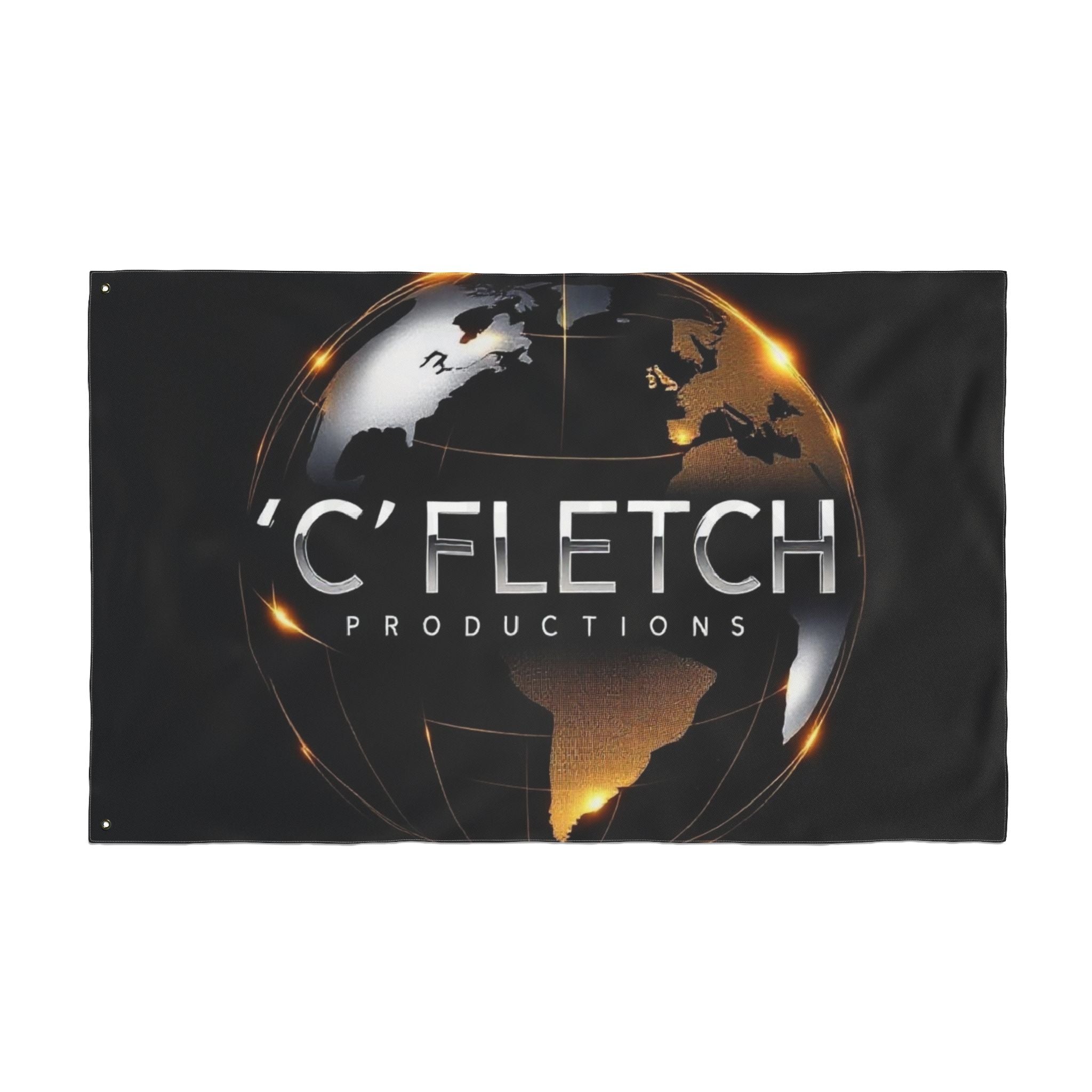 Double-Sided Flag — ‘C’ Fletch Productions Logo Globe Flag (Outdoor/Indoor)