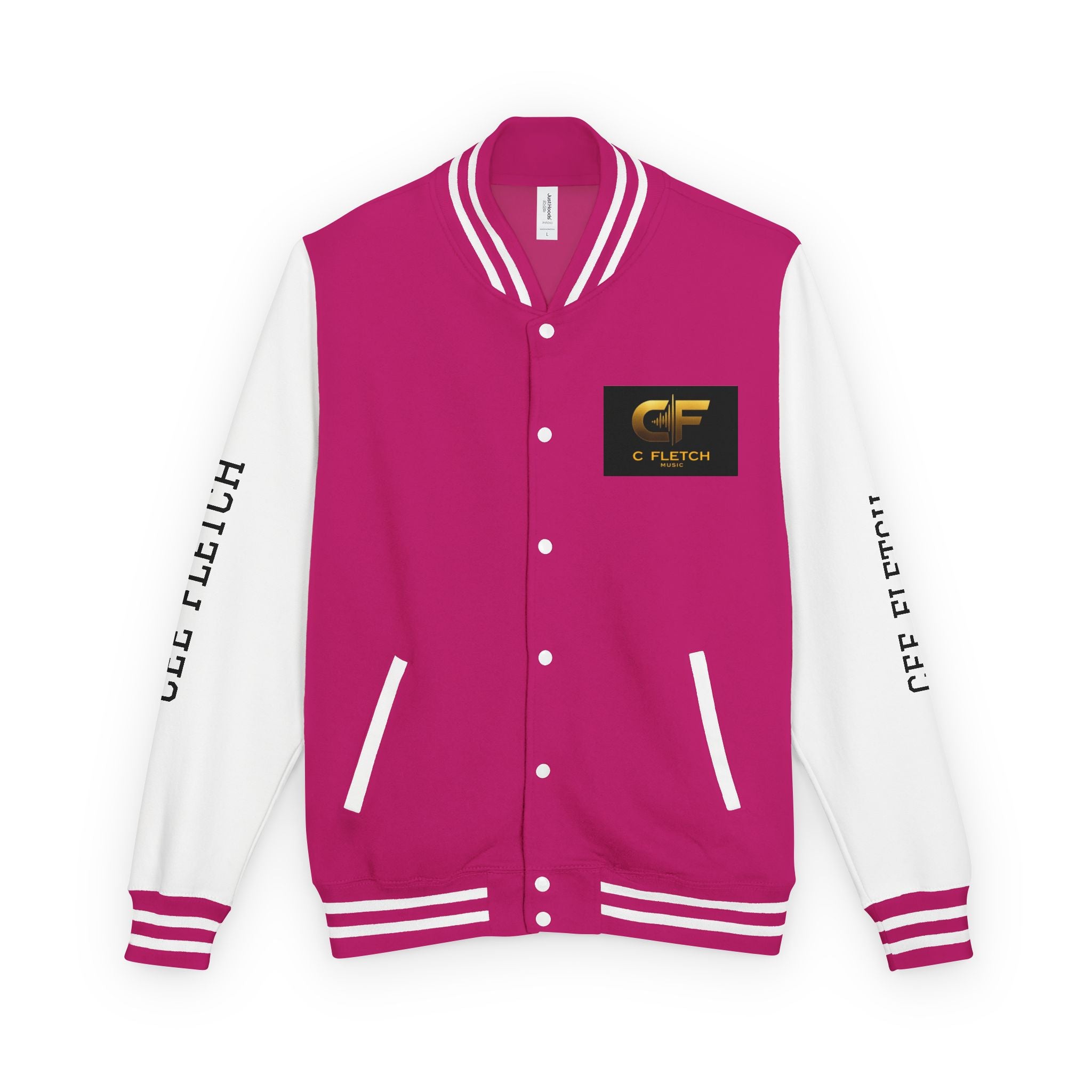 C Fletch Music Letterman Jacket — Red/White Varsity Jacket with Logo