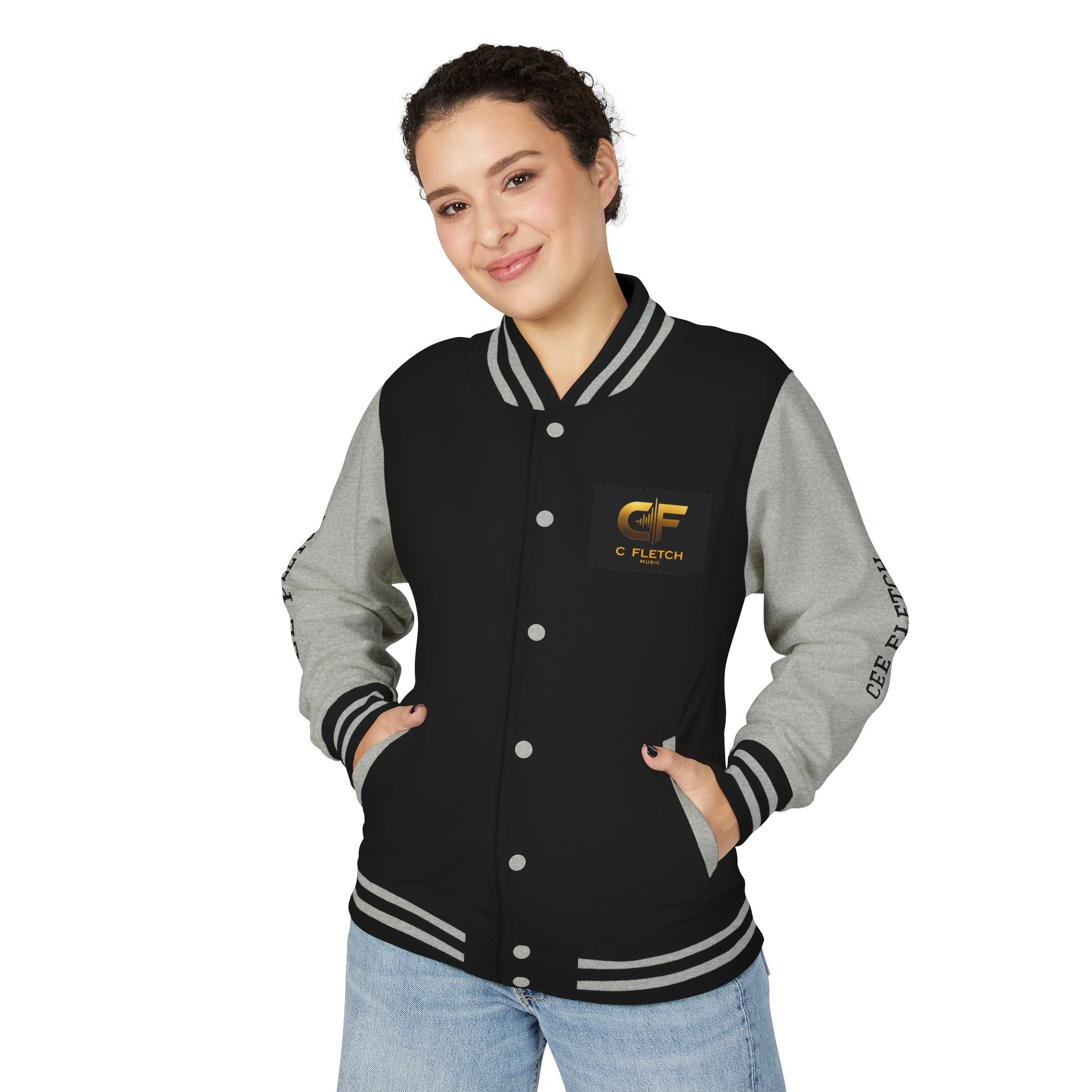 C Fletch Music Letterman Jacket — Red/White Varsity Jacket with Logo