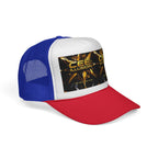 CEE ILLUSION Logo Trucker Cap — Bold Gold Graphic Mesh Hat