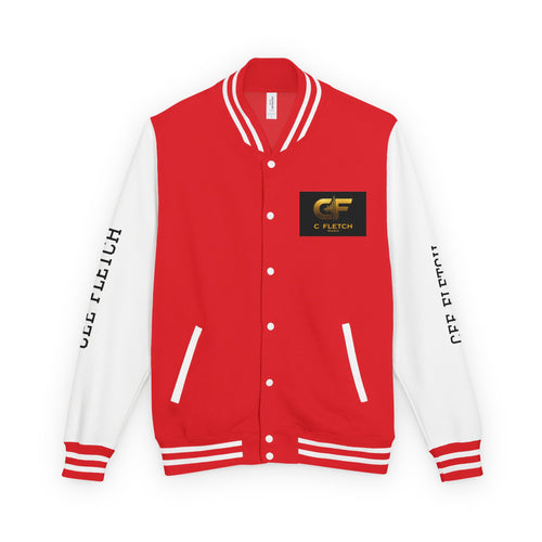 C Fletch Music Letterman Jacket — Red/White Varsity Jacket with Logo