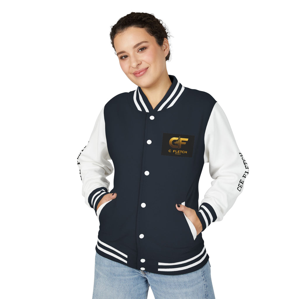 C Fletch Music Letterman Jacket — Red/White Varsity Jacket with Logo
