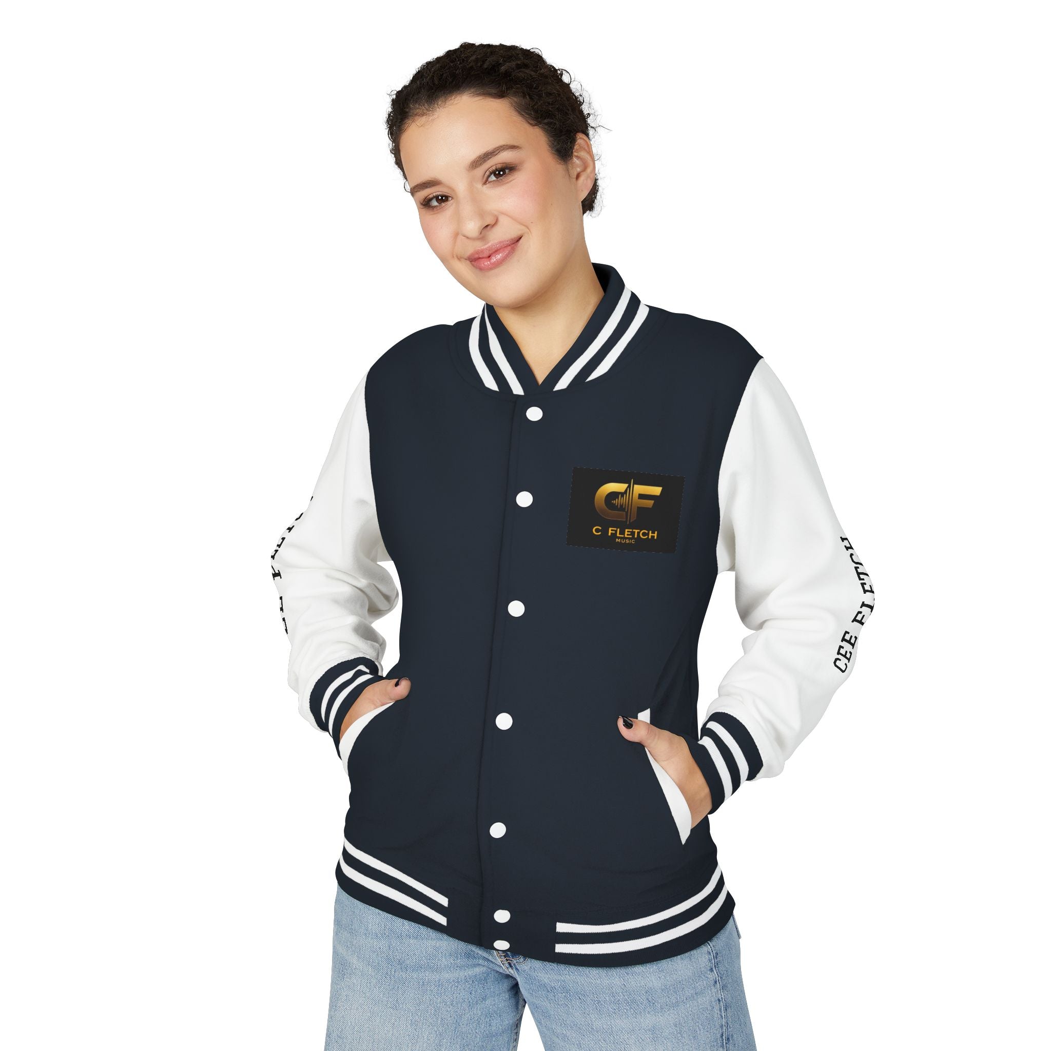 C Fletch Music Letterman Jacket — Red/White Varsity Jacket with Logo