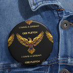 Pin Button — Gold Phoenix Design "I Have a Dream" (Custom Name Option)