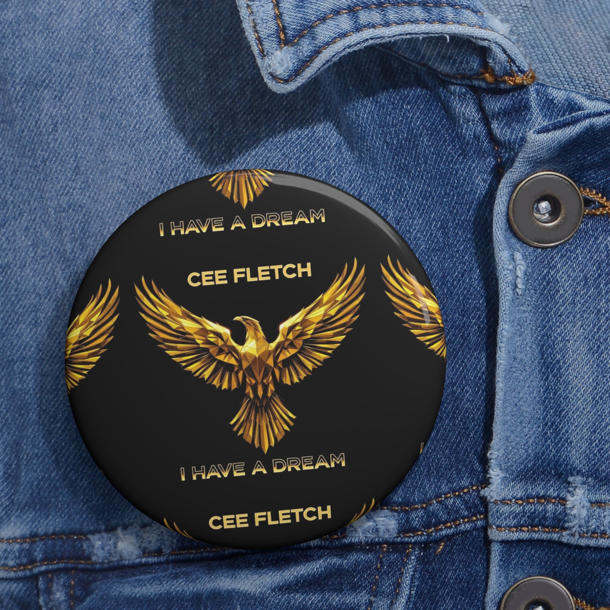 Pin Button — Gold Phoenix Design "I Have a Dream" (Custom Name Option)