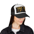 CEE ILLUSION Logo Trucker Cap — Bold Gold Graphic Mesh Hat