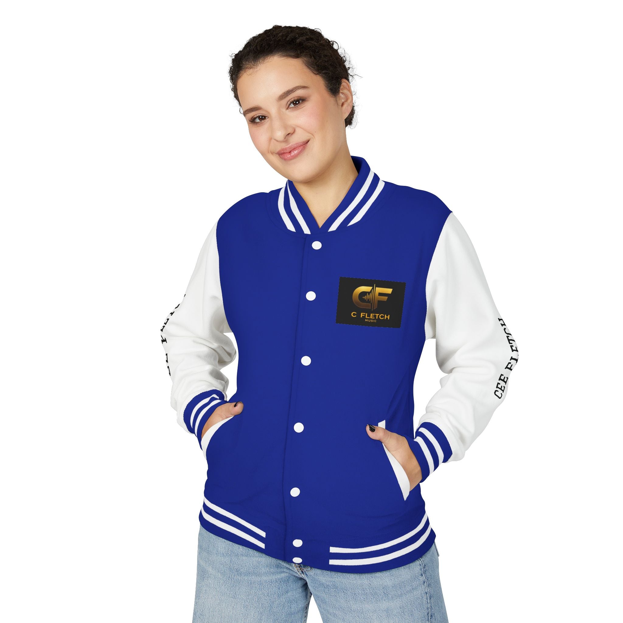 C Fletch Music Letterman Jacket — Red/White Varsity Jacket with Logo