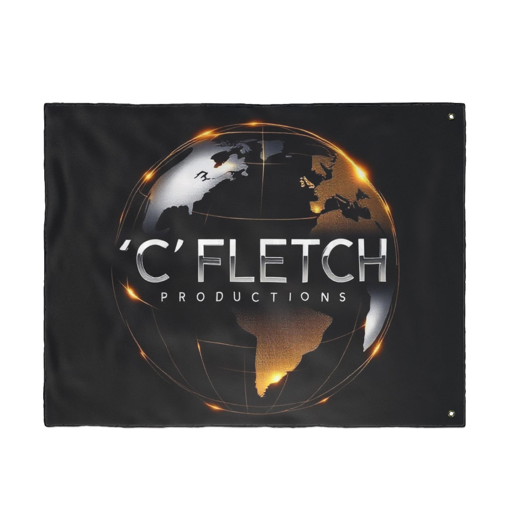 Double-Sided Flag — ‘C’ Fletch Productions Logo Globe Flag (Outdoor/Indoor)