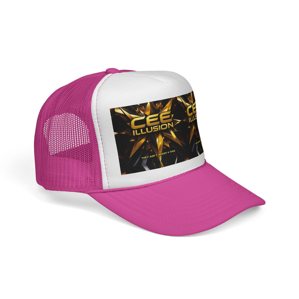 CEE ILLUSION Logo Trucker Cap — Bold Gold Graphic Mesh Hat